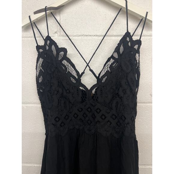 New Free People FP One Sz L Black Adella Crochet Lace Bralette Slip Mini Dress - Picture 5 of 6